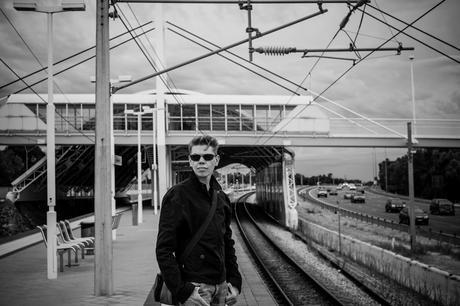 Birthday boy waiting for the train...pretending to be cool...and young