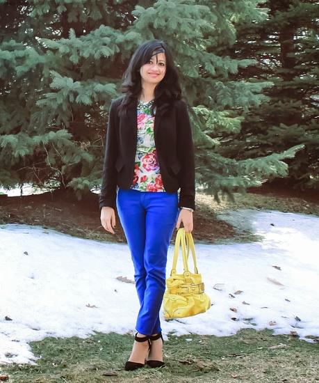 What I wore: Floral Top and Black Blazer