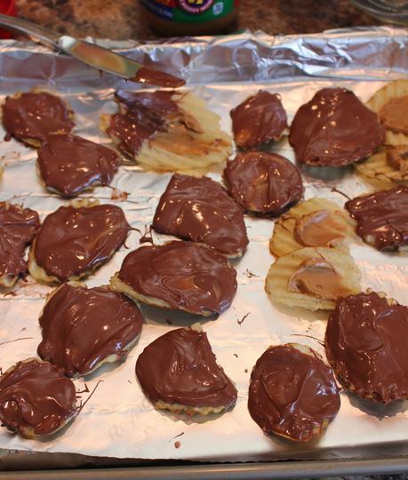 Peanut Butter Wingdings Applying Chocolate to Potato Chips
