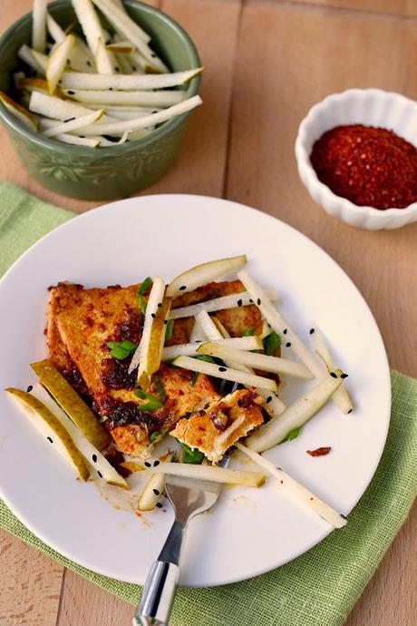 Spicy Korean Tofu with Pear Slaw