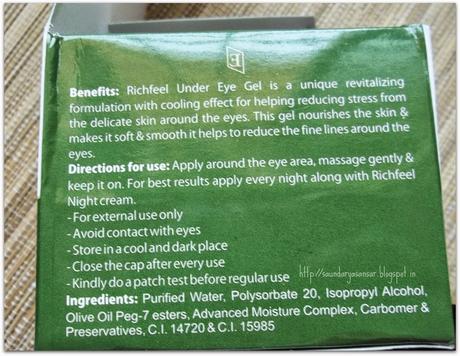 Richfeel Under Eye Gel for your tired eyes