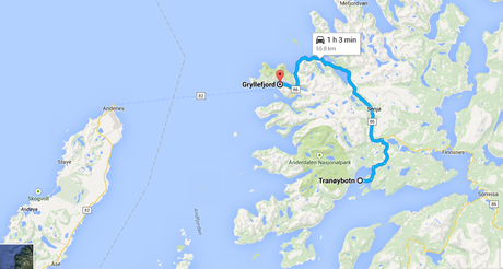 Ruta de hoy, de Tranoybotn a Gryllefjord