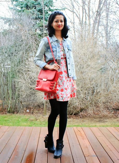 floral joie dress, pink booties, oversized denim jacket | Outfits & Outings