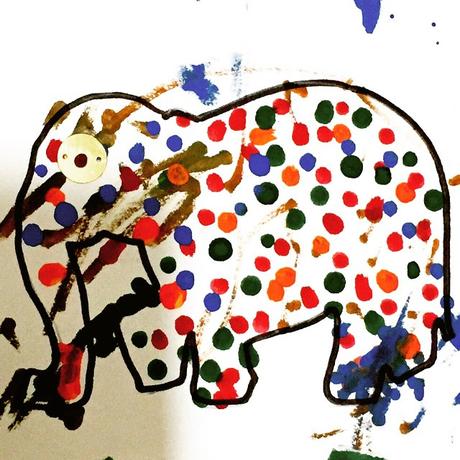 An elephant printed out from the web that Piglet has painted in