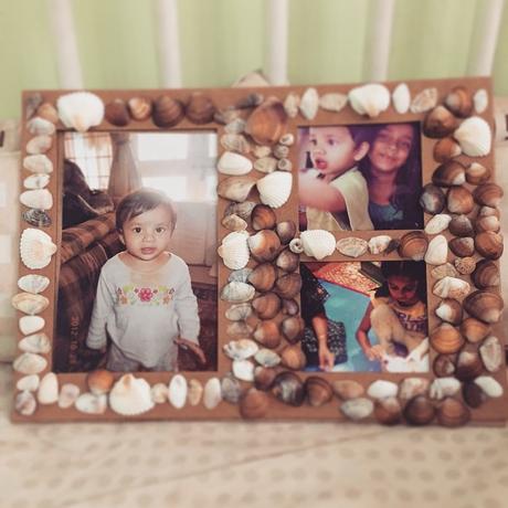 I love this photo-frame that she created out of shells and cardboard