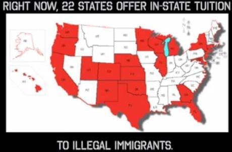22 states that offer lower tuition to illegals