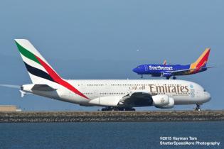 2015 April SFO, airliners  Emirates A380,