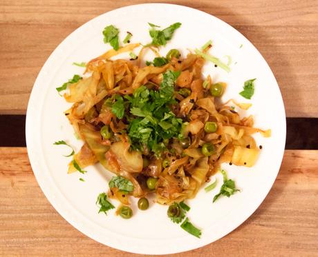 Indian Spiced Cabbage with Peas (or “Cabbage Sabzi”)