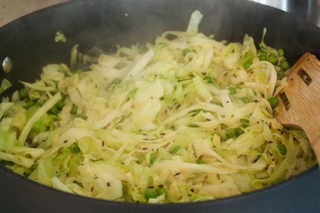 Indian Spiced Cabbage with Peas (or “Cabbage Sabzi”)