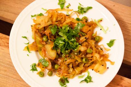 Indian Spiced Cabbage with Peas (or “Cabbage Sabzi”)