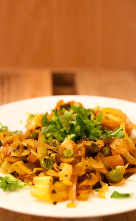 Indian Spiced Cabbage with Peas (or “Cabbage Sabzi”)