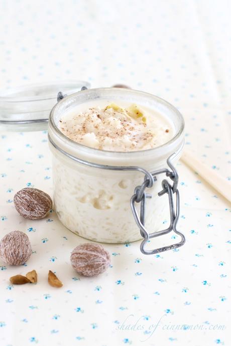 Rice Pudding with poached White Peaches