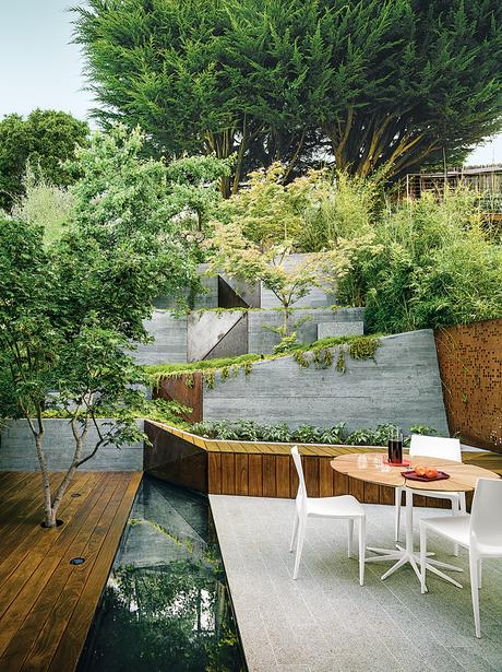 modern landscaping terrace pie deck reflecting pool granite patio