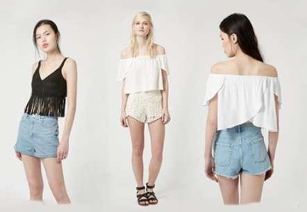 Wrap Back Bardot Top with Scallop Crochet Shorts