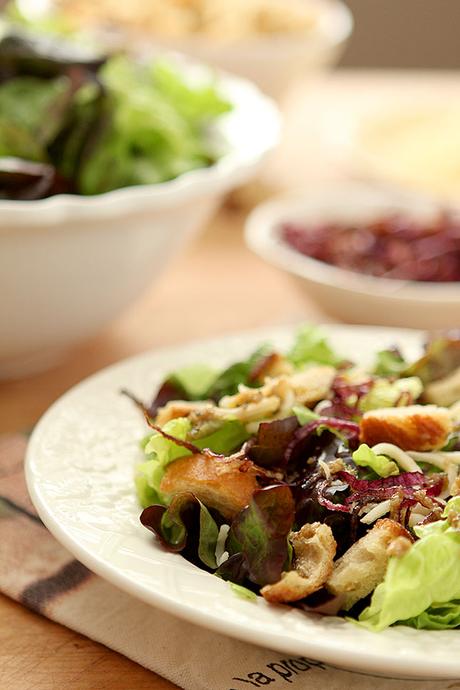 Mixed Greens Salad with Smoked Mozzarella and a Warm Roasted Garlic Dressing