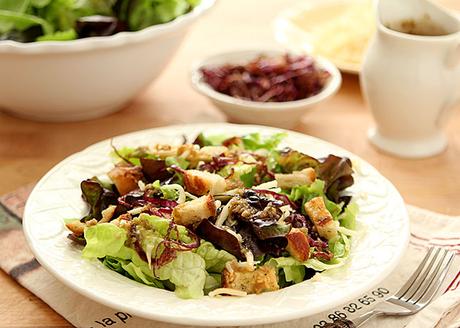 Mixed Greens Salad with Smoked Mozzarella and a Warm Roasted Garlic Dressing