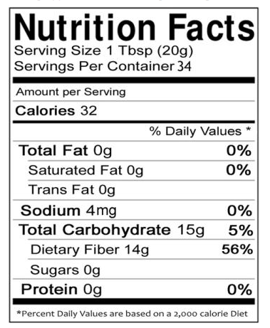 nutritional info on Vitafiber