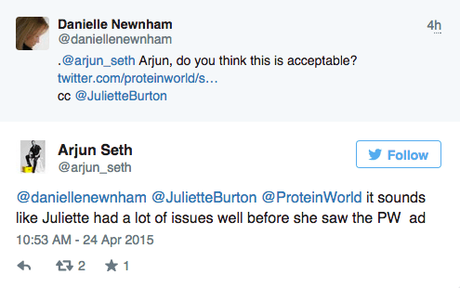 In a now deleted tweet, the CEO of Protein World, Arjun Seth, answered one critic with this.