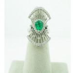 18K White Gold, Diamond and Emerald Deco Ring