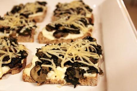 Mushroom and Spinach Tartines with Roasted Garlic Spread