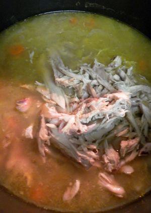 Leftover Chicken, Fennel & Sweet Potato Soup - Return chicken to stock