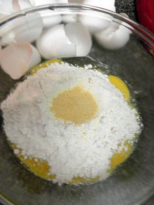Horseradish Cheddar Souffle - Dry ingredients to egg yolks