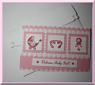 Handmade Welcome  Baby  Girl  Greeting Card with Paper Quilling