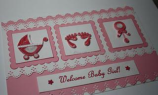 Handmade Welcome  Baby  Girl  Greeting Card with Paper Quilling