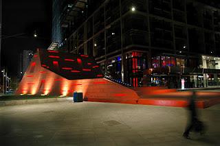 Red Stair and Vent Sculpture, by Marcus O'Reilly Architects