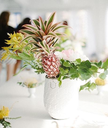 Tropical Centerpiece With Pineapple And Flowers