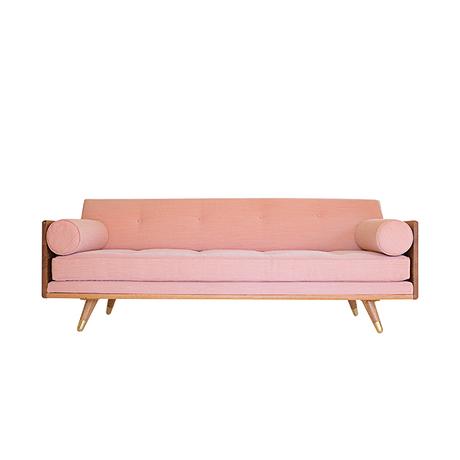 Modern made in the USA America designers Kalon Studios No. 5 series sofa made of white oak, organic latex and wool cushions