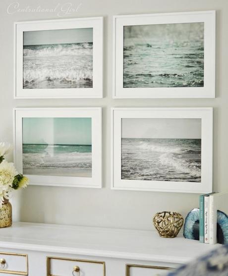 set of framed beach prints.  What a fresh alternative to framed prints of shells or fish to convey 'Beach!'  Love this.