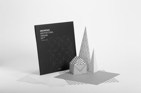 Black and white origami set designed to make architectural structures