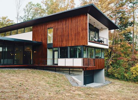 Modern home in North Carolina with cypress clad facade