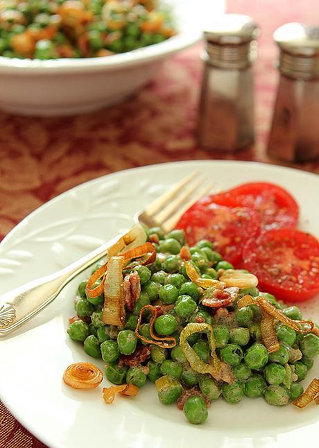 Peas with Bacon and Crispy Leeks