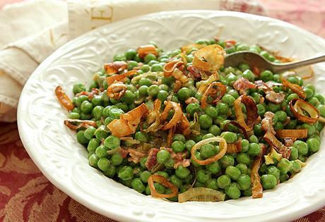 Peas with Bacon and Crispy Leeks