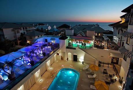 Overlooking the pool at sunset.