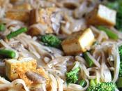 Thai Rice Noodles with Asparagus, Broccoli, Mushrooms, Tofu