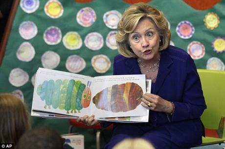 Hillary reads to kids in library