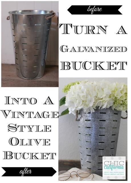 turn a galvanized bucket into a vintage style olive bucket
