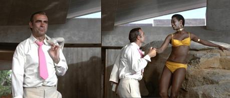 Bond Style – Cream Linen Suit in Vegas (Diamonds are Forever) Yes, Bond, it's a woman in a bikini. Now put it back in your pants, because she's probably there to kill you.