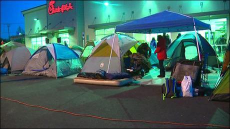 People camped out for the opening of the Lynnwood Chick-Fil-A