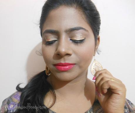 Evening Party Look : Sparky Golden Eyes + Matte Orange/Coral Pink/Ombre Lips