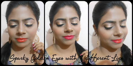 Evening Party Look : Sparky Golden Eyes + Matte Orange/Coral Pink/Ombre Lips