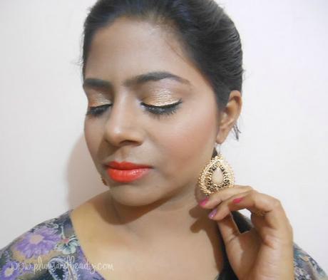 Evening Party Look : Sparky Golden Eyes + Matte Orange/Coral Pink/Ombre Lips