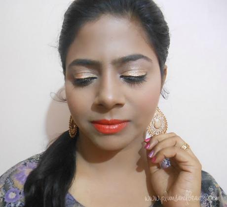 Evening Party Look : Sparky Golden Eyes + Matte Orange/Coral Pink/Ombre Lips
