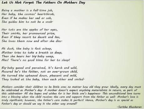 Let Us Not Forget The Fathers On Mother's Day, by Guest Poet: Saritha Bhaskaran