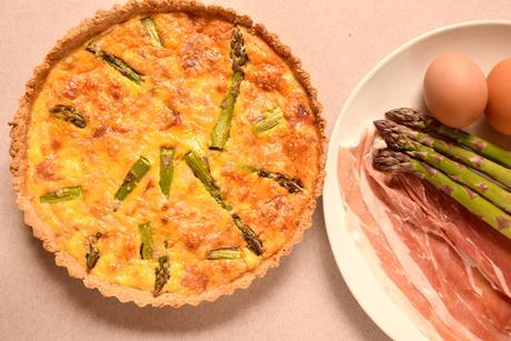 Low-carb quiche with asparagus, goat cheese and Parma ham