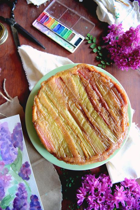 Whole Wheat Rhubarb Upside Down Cake and Rhubarb Compote // www.WithTheGrains.com