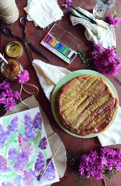Whole Wheat Rhubarb Upside Down Cake and Rhubarb Compote // www.WithTheGrains.com